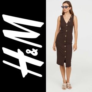 H&M button-front bodycon midi dress 10 brown